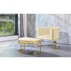 LES TENDANCES Fauteuil Arrondi Velours Beige Et Métal Doré Chanum -Pas Cher Fauteuil Magasin 40705871 3