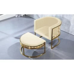 LES TENDANCES Fauteuil Arrondi Velours Beige Et Métal Doré Chanum -Pas Cher Fauteuil Magasin 40705871 4
