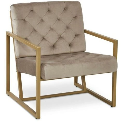 LES TENDANCES Fauteuil Velours Taupe Et Pieds Métal Doré Racco 3 LES TENDANCES Fauteuil Velours Taupe Et Pieds Métal Doré Racco