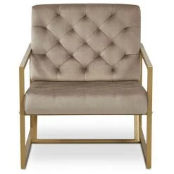 LES TENDANCES Fauteuil Velours Taupe Et Pieds Métal Doré Racco 7 LES TENDANCES Fauteuil Velours Taupe Et Pieds Métal Doré Racco -Pas Cher Fauteuil Magasin 40705876 2