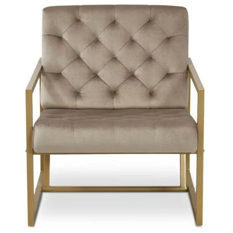 LES TENDANCES Fauteuil Velours Taupe Et Pieds Métal Doré Racco 4 LES TENDANCES Fauteuil Velours Taupe Et Pieds Métal Doré Racco – Image 2