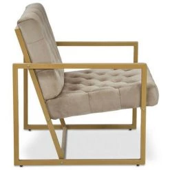 LES TENDANCES Fauteuil Velours Taupe Et Pieds Métal Doré Racco 8 LES TENDANCES Fauteuil Velours Taupe Et Pieds Métal Doré Racco -Pas Cher Fauteuil Magasin 40705876 3