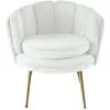 LES TENDANCES Fauteuil Velours Blanc Et Pieds Métal Doré Ranni