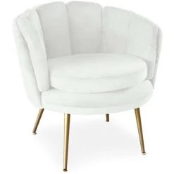 LES TENDANCES Fauteuil Velours Blanc Et Pieds Métal Doré Ranni -Pas Cher Fauteuil Magasin 40706602 2