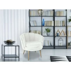LES TENDANCES Fauteuil Velours Blanc Et Pieds Métal Doré Ranni -Pas Cher Fauteuil Magasin 40706602 5