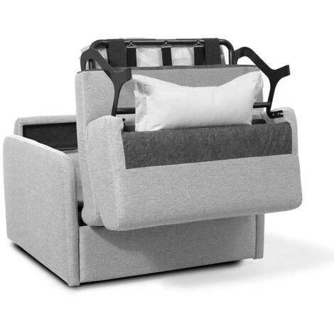 LES TENDANCES Fauteuil Convertible Rapido En Tissu Gris Clair - Matelas 100x190 Cm Ibiza 5 LES TENDANCES Fauteuil Convertible Rapido En Tissu Gris Clair - Matelas 100x190 Cm Ibiza – Image 3