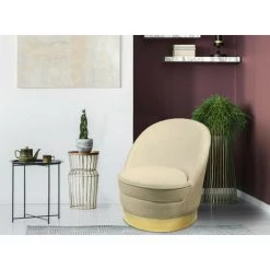 LES TENDANCES Fauteuil Design Velours Beige Et Pied Métal Doré Tyris 11 LES TENDANCES Fauteuil Design Velours Beige Et Pied Métal Doré Tyris -Pas Cher Fauteuil Magasin 40718347 5