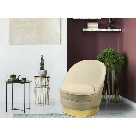 LES TENDANCES Fauteuil Design Velours Beige Et Pied Métal Doré Tyris 7 LES TENDANCES Fauteuil Design Velours Beige Et Pied Métal Doré Tyris – Image 5