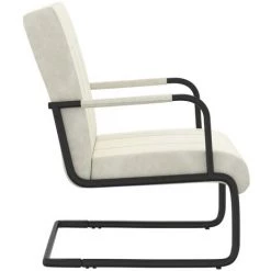 Chaise Cantilever Velours Blanc Crème VidaXL -Pas Cher Fauteuil Magasin 40910471 3