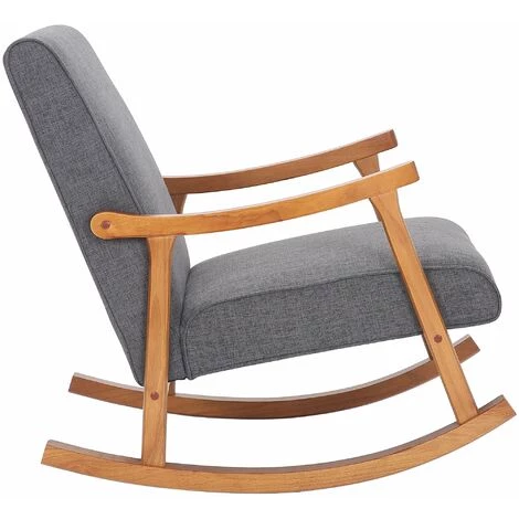 DéCOSHOP26 Fauteuil à Bascule Style Rocking Chair En Tissu Gris Clair Et Pied En Bois - Gris 5 DéCOSHOP26 Fauteuil à Bascule Style Rocking Chair En Tissu Gris Clair Et Pied En Bois - Gris – Image 3