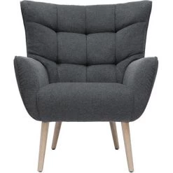MILIBOO Fauteuil Scandinave Tissu Effet Velours Texturé Gris Foncé Et Hévéa Massif AVERY - Gris Foncé Velours