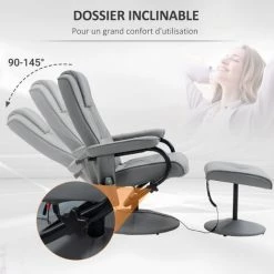 HOMCOM Fauteuil De Massage Et Relaxation électrique Pivotant Inclinable Avec Repose-pied Revêtement Synthétique Gris - Gris -Pas Cher Fauteuil Magasin 41318225 5