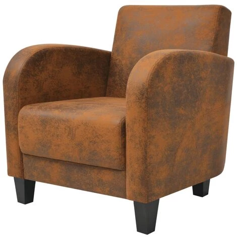 VidaXL Fauteuil Marron Similicuir Daim - Brun 4 VidaXL Fauteuil Marron Similicuir Daim - Brun – Image 2