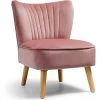 COSTWAY Fauteuil D'Appoint En Velours, Siège Capitonné Epais Dossier à Ailettes Pieds En Bois D'Hévéa De Style Scandinaves Rose -Pas Cher Fauteuil Magasin 41546836 1