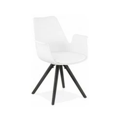 M&S Fauteuil Design Blanc Et Piètement En Bois Noir - SHAFT