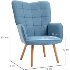 HOMCOM Fauteuil Relax Style Scandinave Dossier Capitonné Piètement Bois De Hêtre Revêtement Aspect Lin Bleu - Bleu 9 HOMCOM Fauteuil Relax Style Scandinave Dossier Capitonné Piètement Bois De Hêtre Revêtement Aspect Lin Bleu - Bleu -Pas Cher Fauteuil Magasin 41919010 3