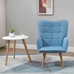 HOMCOM Fauteuil Relax Style Scandinave Dossier Capitonné Piètement Bois De Hêtre Revêtement Aspect Lin Bleu - Bleu 10 HOMCOM Fauteuil Relax Style Scandinave Dossier Capitonné Piètement Bois De Hêtre Revêtement Aspect Lin Bleu - Bleu -Pas Cher Fauteuil Magasin 41919010 4