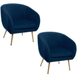 Lot De 2 Fauteuils Velours Plissé Bleu Solaro Atmosphera