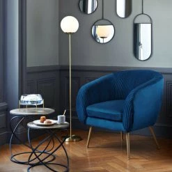 Lot De 2 Fauteuils Velours Plissé Bleu Solaro Atmosphera -Pas Cher Fauteuil Magasin 42224767 4