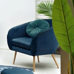 Lot De 2 Fauteuils Velours Plissé Bleu Solaro Atmosphera -Pas Cher Fauteuil Magasin 42224767 5