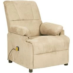 Fauteuil De Massage Inclinable Similicuir Daim Crème VidaXL