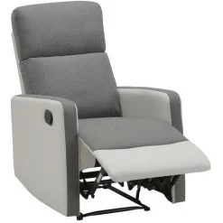 BAïTA Fauteuil Relax Small LOVA En Tissu Gris Et PU Blanc Avec Fonction Manuel - Blanc -Pas Cher Fauteuil Magasin 42332802 4