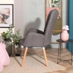 MEUBLES COSY Fauteuil Salon - Style Scandinave - Tissu Gris Et Pieds En Bois De Hêtre - 68x73x106cm -Pas Cher Fauteuil Magasin 42471534 3