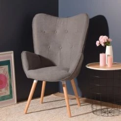 MEUBLES COSY Fauteuil Salon - Style Scandinave - Tissu Gris Et Pieds En Bois De Hêtre - 68x73x106cm -Pas Cher Fauteuil Magasin 42471534 4