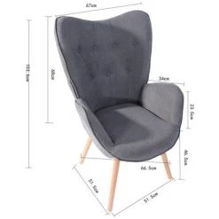 MEUBLES COSY Fauteuil Salon - Style Scandinave - Tissu Gris Et Pieds En Bois De Hêtre - 68x73x106cm -Pas Cher Fauteuil Magasin 42471534 5