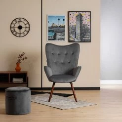 MEUBLES COSY Fauteuil Salon - Style Scandinave - Velours Gris Et Pieds En Bois De Hêtre - 68x73x106cm - GRIS -Pas Cher Fauteuil Magasin 42471538 3
