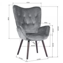 MEUBLES COSY Fauteuil Salon - Style Scandinave - Velours Gris Et Pieds En Bois De Hêtre - 68x73x106cm - GRIS -Pas Cher Fauteuil Magasin 42471538 5