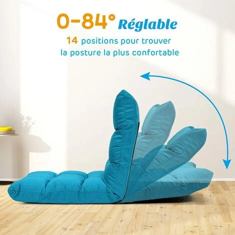 COSTWAY Chaise De Méditation Rembourrée - 14 Positions Réglable Cadre En Acier Robuste Tissu En Coton Et Lin Bleu Paon 4 COSTWAY Chaise De Méditation Rembourrée - 14 Positions Réglable Cadre En Acier Robuste Tissu En Coton Et Lin Bleu Paon – Image 2