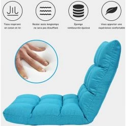 COSTWAY Chaise De Méditation Rembourrée - 14 Positions Réglable Cadre En Acier Robuste Tissu En Coton Et Lin Bleu Paon 9 COSTWAY Chaise De Méditation Rembourrée - 14 Positions Réglable Cadre En Acier Robuste Tissu En Coton Et Lin Bleu Paon -Pas Cher Fauteuil Magasin 42671271 3