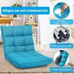 COSTWAY Chaise De Méditation Rembourrée - 14 Positions Réglable Cadre En Acier Robuste Tissu En Coton Et Lin Bleu Paon 10 COSTWAY Chaise De Méditation Rembourrée - 14 Positions Réglable Cadre En Acier Robuste Tissu En Coton Et Lin Bleu Paon -Pas Cher Fauteuil Magasin 42671271 4