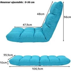 COSTWAY Chaise De Méditation Rembourrée - 14 Positions Réglable Cadre En Acier Robuste Tissu En Coton Et Lin Bleu Paon 11 COSTWAY Chaise De Méditation Rembourrée - 14 Positions Réglable Cadre En Acier Robuste Tissu En Coton Et Lin Bleu Paon -Pas Cher Fauteuil Magasin 42671271 5