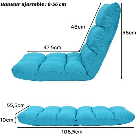 COSTWAY Chaise De Méditation Rembourrée - 14 Positions Réglable Cadre En Acier Robuste Tissu En Coton Et Lin Bleu Paon 7 COSTWAY Chaise De Méditation Rembourrée - 14 Positions Réglable Cadre En Acier Robuste Tissu En Coton Et Lin Bleu Paon – Image 5