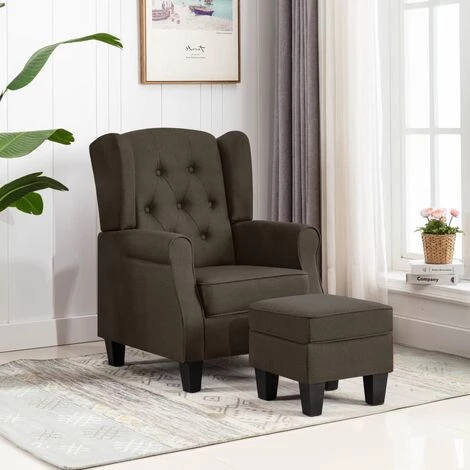 TRUE DEAL Fauteuil Avec Repose-pied Marron Tissu 3 TRUE DEAL Fauteuil Avec Repose-pied Marron Tissu