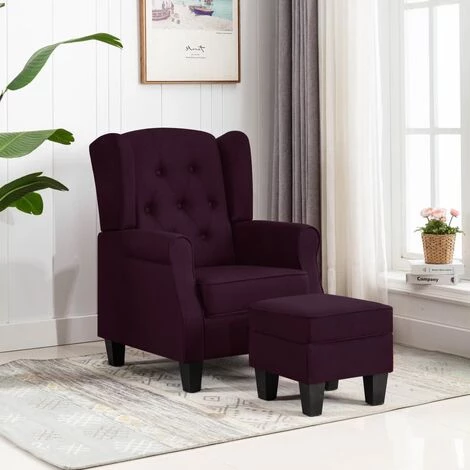 TRUE DEAL Fauteuil Avec Repose-pied Violet Tissu 3 TRUE DEAL Fauteuil Avec Repose-pied Violet Tissu