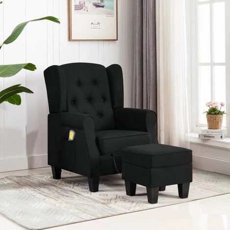 TRUE DEAL Fauteuil De Massage Avec Repose-pied Noir Tissu 3 TRUE DEAL Fauteuil De Massage Avec Repose-pied Noir Tissu