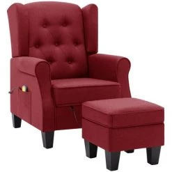 TRUE DEAL Fauteuil De Massage Avec Repose-pied Rouge Bordeaux Tissu -Pas Cher Fauteuil Magasin 42717574 2