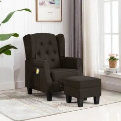 TRUE DEAL Fauteuil De Massage Avec Repose-pied Marron Foncé Tissu