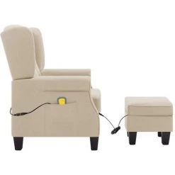 TRUE DEAL Fauteuil De Massage Avec Repose-pied Crème Tissu -Pas Cher Fauteuil Magasin 42717580 4