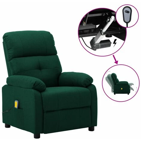 YOUTHUP Fauteuil De Massage Inclinable électrique Vert Foncé Tissu - Vert 3 YOUTHUP Fauteuil De Massage Inclinable électrique Vert Foncé Tissu - Vert