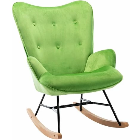 DéCOSHOP26 Fauteuil à Bascule Rocking Chair Bouton Décoratif En Tissu Velours Vert Confortable Et Design - Or 3 DéCOSHOP26 Fauteuil à Bascule Rocking Chair Bouton Décoratif En Tissu Velours Vert Confortable Et Design - Or