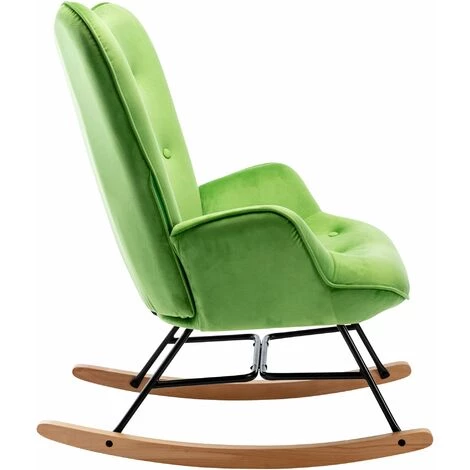 DéCOSHOP26 Fauteuil à Bascule Rocking Chair Bouton Décoratif En Tissu Velours Vert Confortable Et Design - Or 4 DéCOSHOP26 Fauteuil à Bascule Rocking Chair Bouton Décoratif En Tissu Velours Vert Confortable Et Design - Or – Image 2