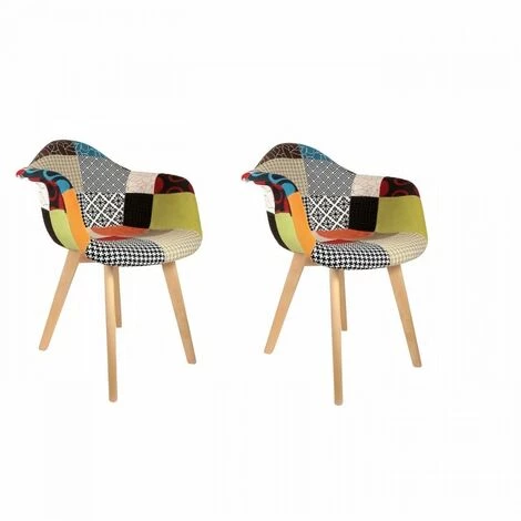 AUTRES Lot De 2 Fauteuils Scandinave - Tissu - L 62 X P 60.5 X H 86 Cm - PATCHWORK 3 AUTRES Lot De 2 Fauteuils Scandinave - Tissu - L 62 X P 60.5 X H 86 Cm - PATCHWORK