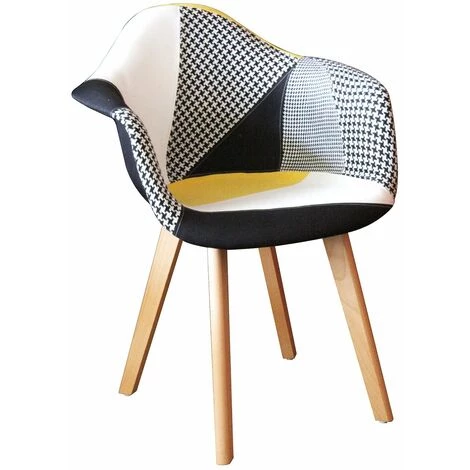 TOILINUX Lot De 2 Fauteuils Scandinave Patchwork - Jaune Et Noir - Longueur 57.50, Profondeur 64, Hauteur 85 Cm - Jaune 4 TOILINUX Lot De 2 Fauteuils Scandinave Patchwork - Jaune Et Noir - Longueur 57.50, Profondeur 64, Hauteur 85 Cm - Jaune – Image 2