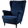 Selsey MALLMON - Fauteuil à Oreilles - 104 Cm - Bleu Marine - Velours Hydrophobe - Pieds En Bois De Hêtre Noirs - Style Glamour
