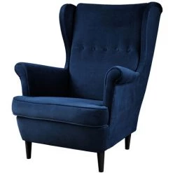 Selsey MALLMON - Fauteuil à Oreilles - 104 Cm - Bleu Marine - Velours Hydrophobe - Pieds En Bois De Hêtre Noirs - Style Glamour -Pas Cher Fauteuil Magasin 43484793 3