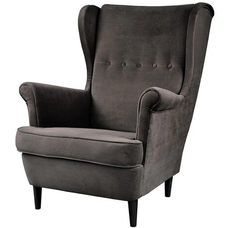 Selsey MALLMON - Fauteuil à Oreilles - 104 Cm - Gris Foncé - Velours Hydrophobe - Pieds En Bois De Hêtre Noirs - Style Glamour 3 Selsey MALLMON - Fauteuil à Oreilles - 104 Cm - Gris Foncé - Velours Hydrophobe - Pieds En Bois De Hêtre Noirs - Style Glamour